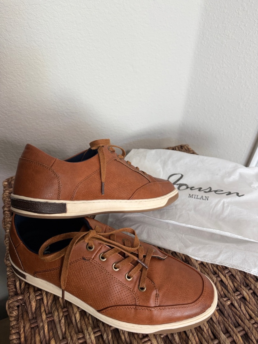 Jousen Milan Men's Cognac Leather Low-Top Sneakers